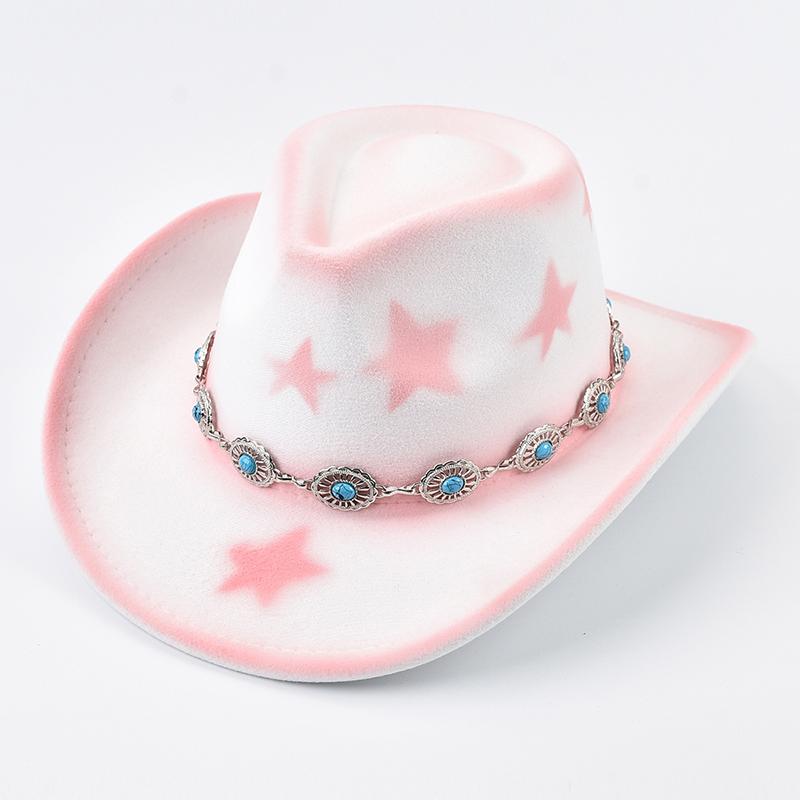 New Roll Up Brim Western Style Cowgirl Hat Vintage Gentleman Lady Felt Jazz Hats Pink Women Girls Birthday Party Cowboy Hat
