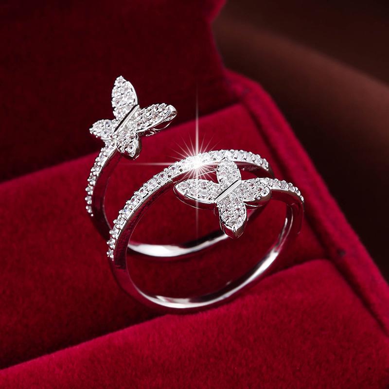 Stylish Butterfly Wrap Copper Ring: Adjustable, Full Diamond Design for Women