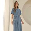 Men's Spring Summer Long Soft Terry Cloth Bathrobe Couple's Short Sleeves Robe with Pockets V Neck Lace Up Sleepwear