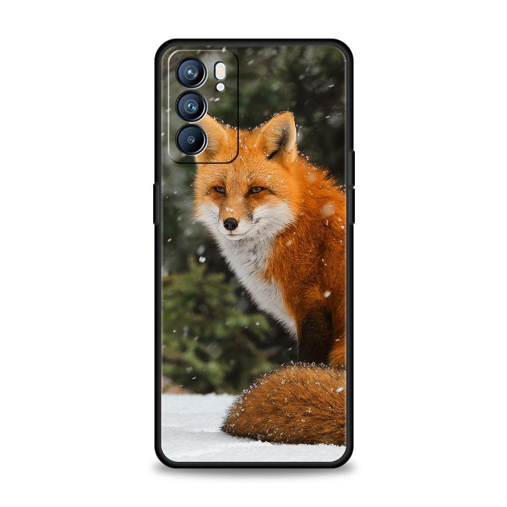 Niedliches roter Fuchs Geschenk Weiche Handyhülle für Oppo Find X5 A54 A53 A52 A9 2020 A15 A95 A16 A76 A74 A12 Reno7 SE Reno6 Pro 5G Schwarze Hülle