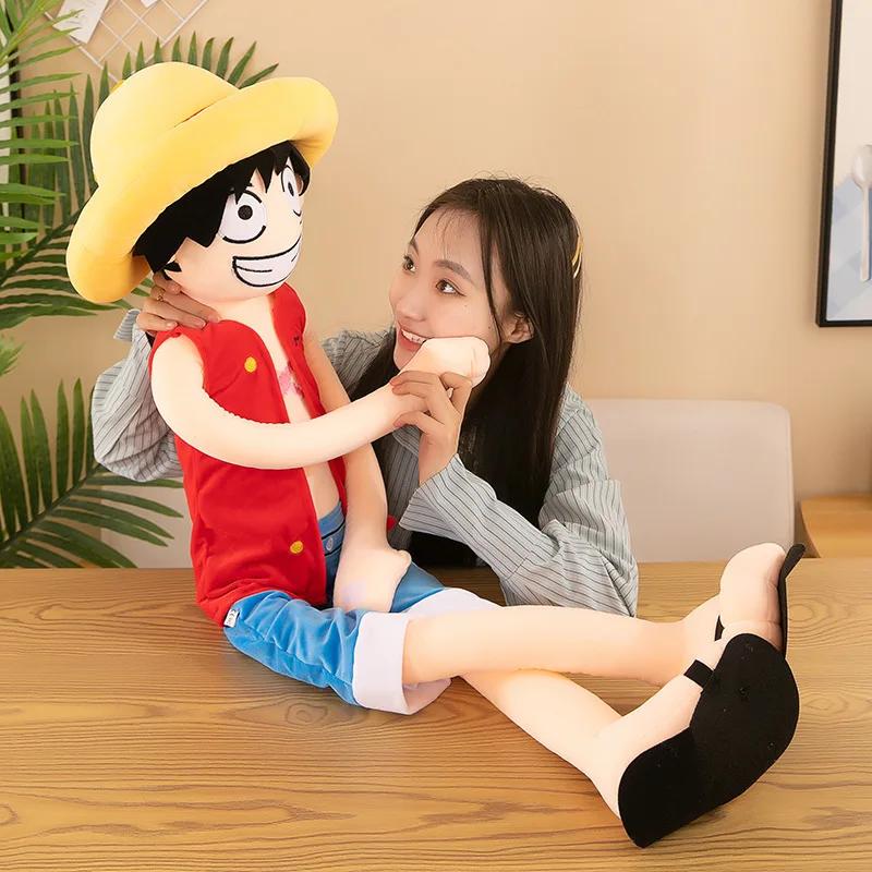 120Cm Anime One Piece Monkey D Luffy Plush Toy Funny Captain Straw Hat Luffy Soft Stuffed Plushies Doll Big Size Pillow Kid Gift