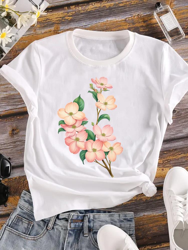 (Asian Size) 90s Butterfly Trend Women Tee Top Clothing Casual Flower Short Sleeve T Shirt Fashion Print Lady Female Graphic T-shirts
