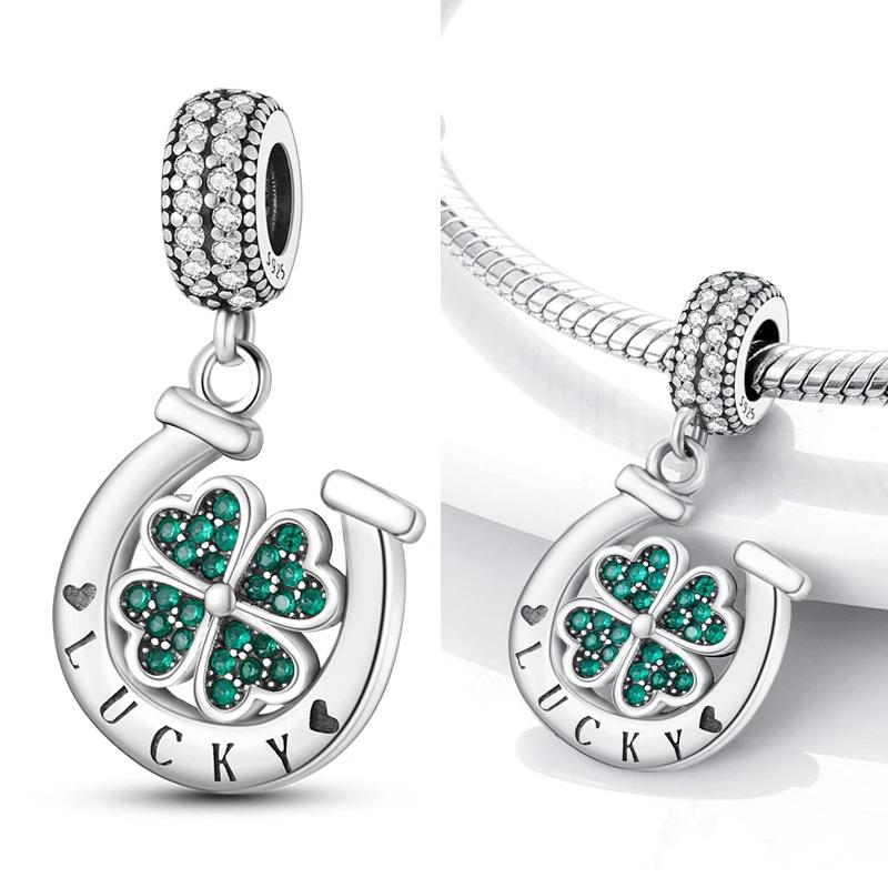 925 Silver Charms Horse Horseshoe Carrousel Earring Beads Pendant Bracelets Necklaces Womens DIY Jewelry Gift