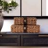 Storage Box Handwoven Wicker Basket with Leather Strap Closure Storage Organizer for Coffee Table Bookshelf