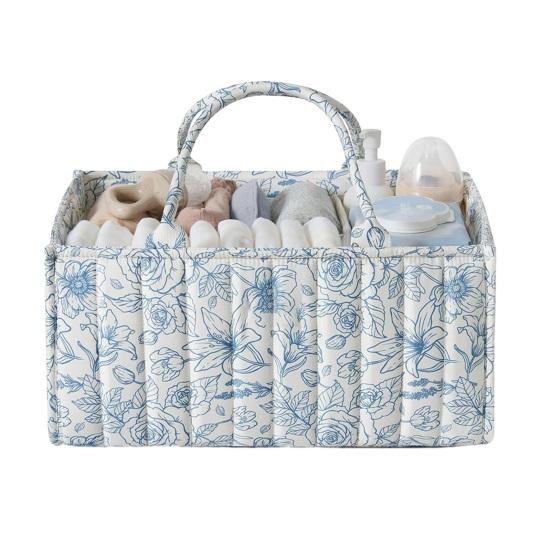Blumenmuster Stepp Windeltaschen Stoff Aufbewahrungskorb Blumenmuster Baby Windel Organizer mit Griffen und herausnehmbaren Trennwänden für Kinderzimmer Auto Schlafzimmer Aufbewahrung