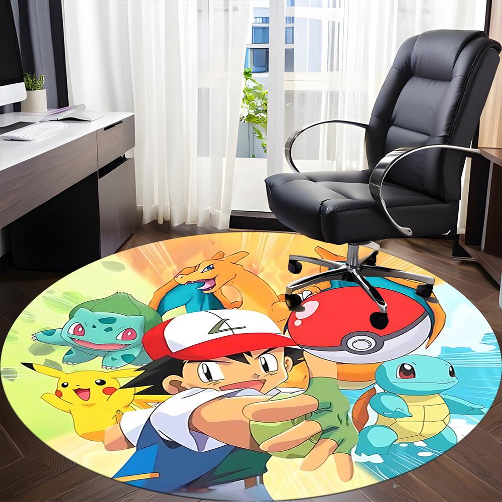 1pc Pokémon Chair Carpet for Office, Indoor Non Slip Washable Polyester Fiber Carpet,