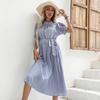 Women's Polka Dot Printed Dress Casual Crew Neck Tie Pleated Spring Summer Short Long Sleeve Mediumn