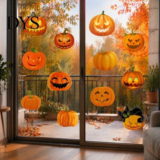 Easy Peel And Stick Holiday Murals 3 Sheets Halloween Ghost Face Pumpkin Wall Sticker, Cute Black Cat Removable Stickers for Kids Decorative