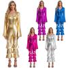 Womens Disco Outfit 70s Prom Sparkle Flare Jumpsuit Party Costume Halloween Cosplay Clubwear