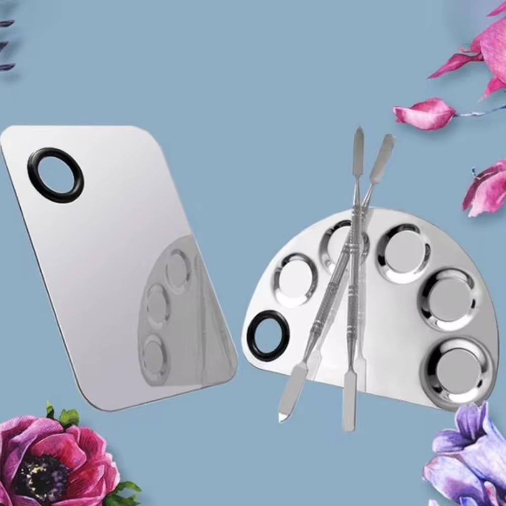 Stainless Steel Nail Art Polish Mixing Plate With Spatula Rod Liquid Foundation  Mixing Tray