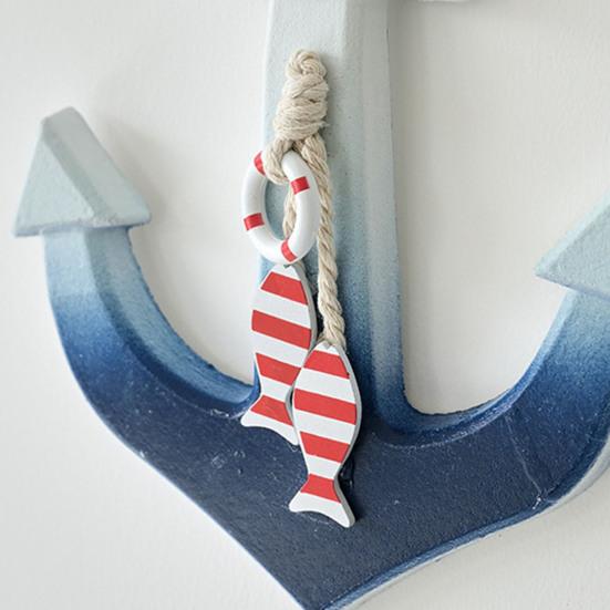 Båtkrok med snöre Massivt trä Handgjord Blåvit Gradient Kustdekor Symbol Lycka Båtkrok