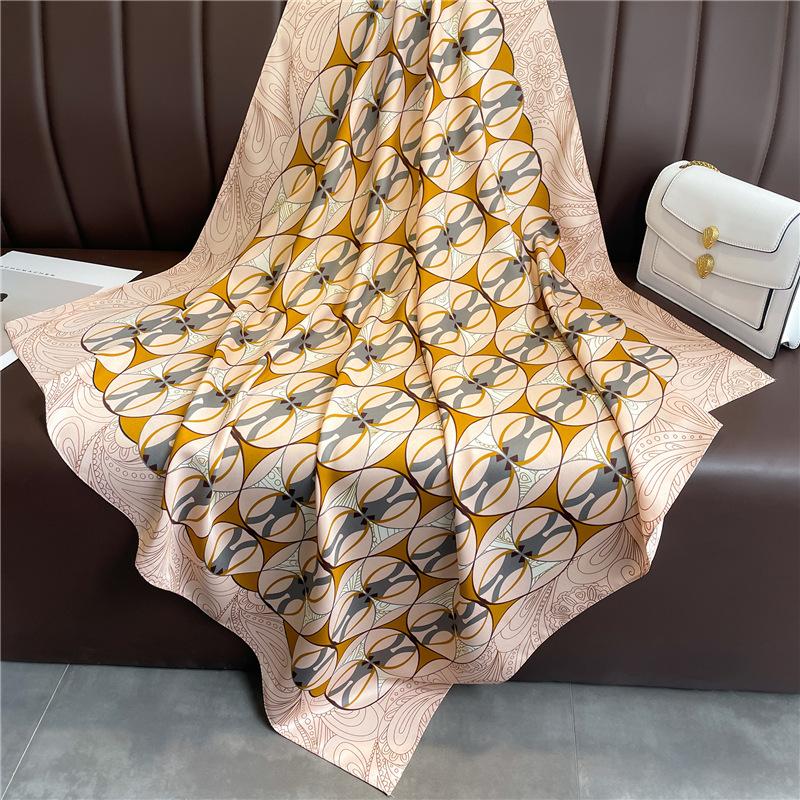 Simple Geometric Color Matching Silk Scarf 91cm Large Square Scarf Spring and Summer New Women's Scarf Versatile Headscarf Shawl