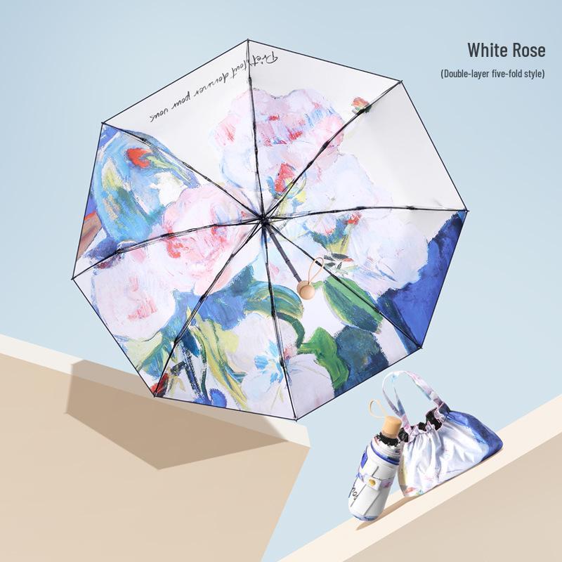 New Macaron Color Five-Fold Ultra-Light Sun Protection Compact Mini Umbrella with Buckle Handle