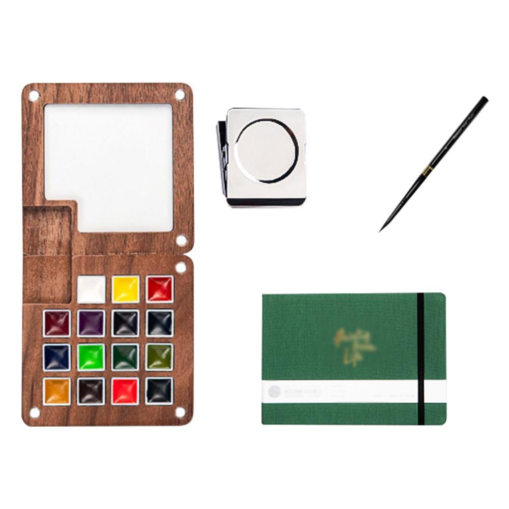 8/15 Farben Tragbares Reise-Gouache-Paletten-Set Mini Walnuss-Farbkasten Künstler-Gouache-Farbpalette Skizzenbuch Kunstbedarf