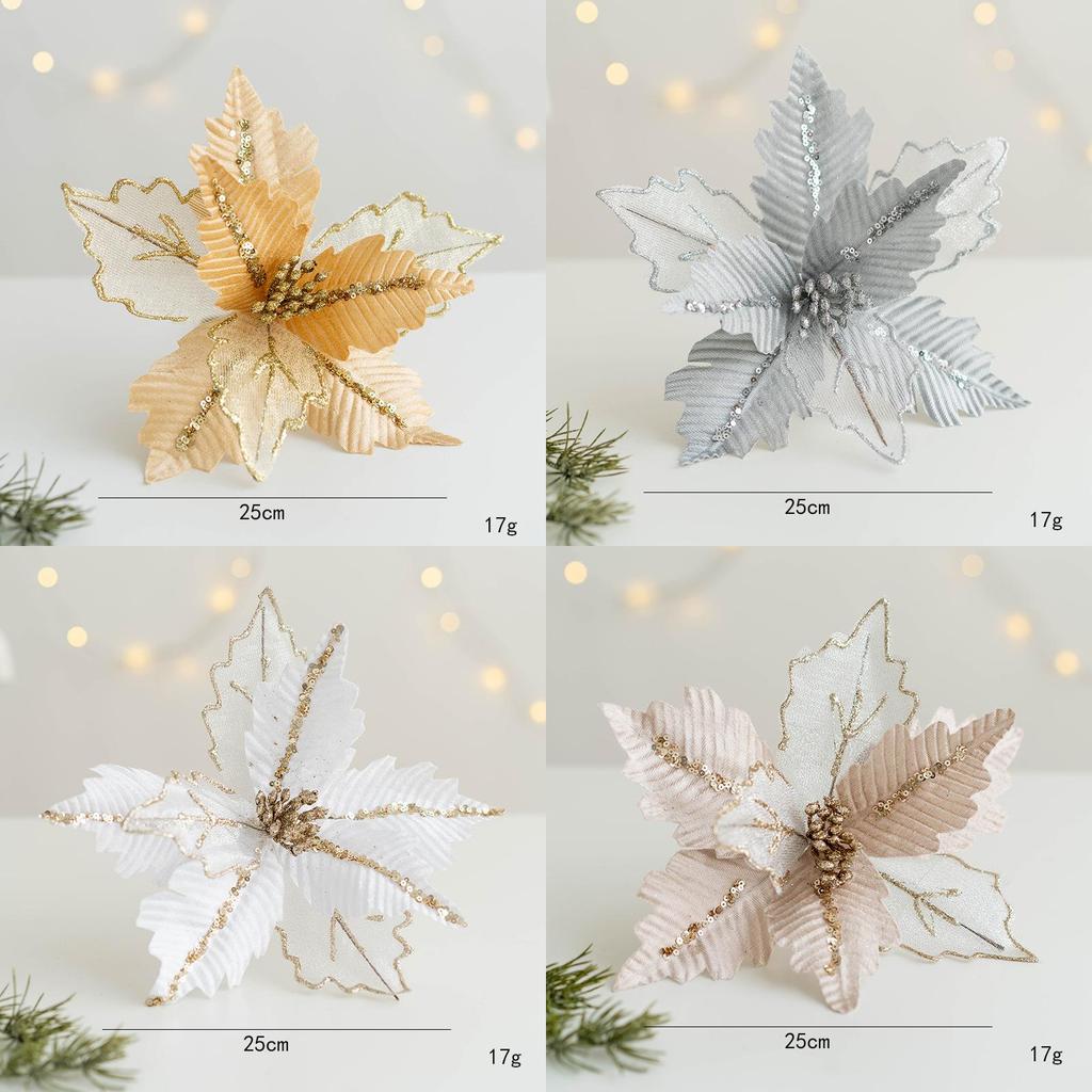 Premium Fabric Christmas Tree Decoration 25cm Garland With Mesh Plush And Shimmering Imitation Flowers