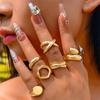 5Pcs/Set Fashion Gold Color Chain Pattern Ring Sets for Women Men Vintage Classic Irregular Adjustable Rings Jewelry Gifts