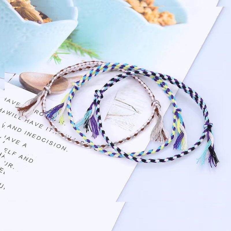 Boho Four Strand Color Handmade Waterproof Woven Thread Wrap Bracelet Simple Rope Knot Bracelet Friendship Bracelets