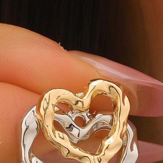 1 Pair Women Earrings Double-Layer Design Heart Irregular Shape Stud Earrings Scratch-Resistant Two-tone Earrings