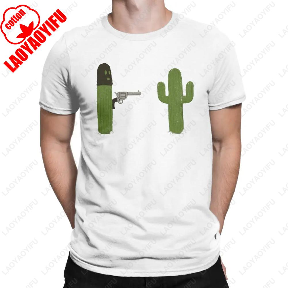 Funny Cactus Stickem Up Gun TShirts Men Crewneck Cotton T Shirt Short Sleeve Tees Summer Oneck Male Unisex  Printed Tshirt