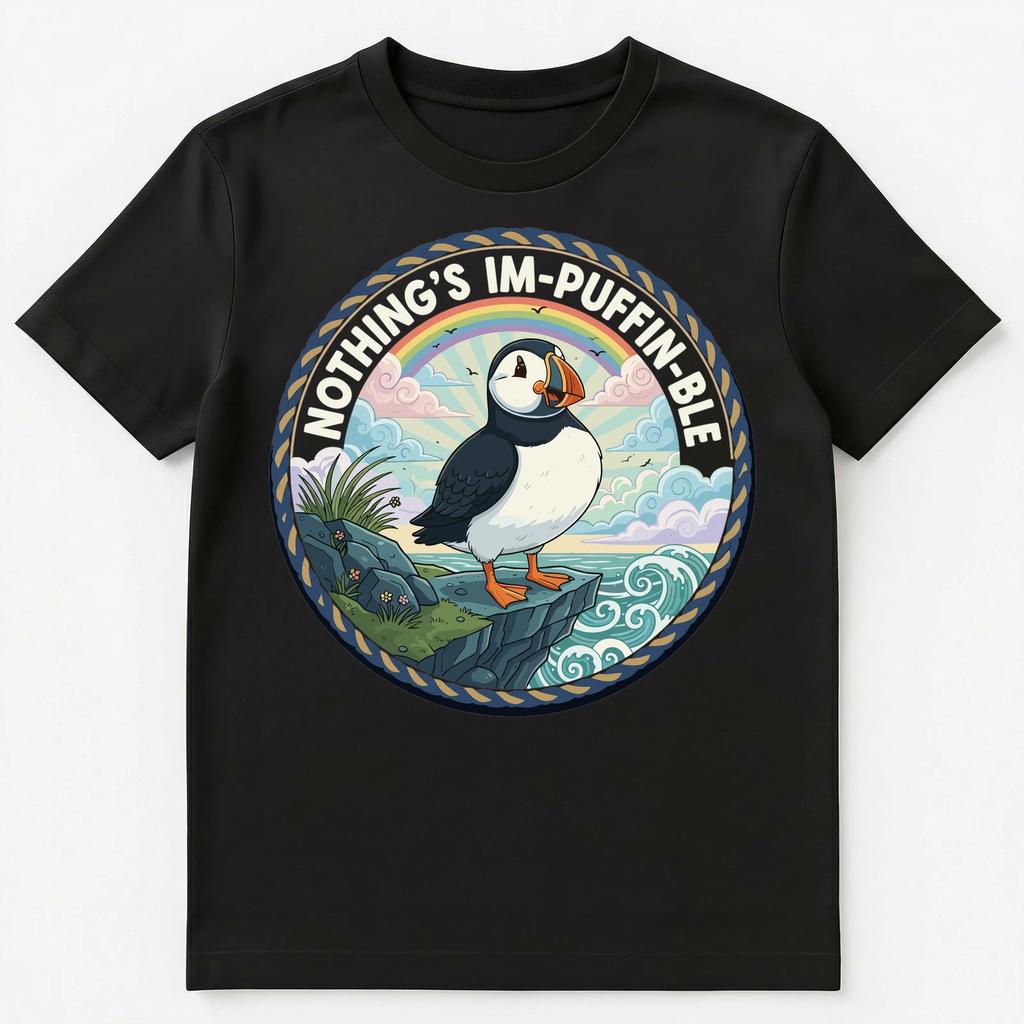 Nothings Impuffinble Fun Puffin Art Design Unisex T-shirt Tops Tees Unisex