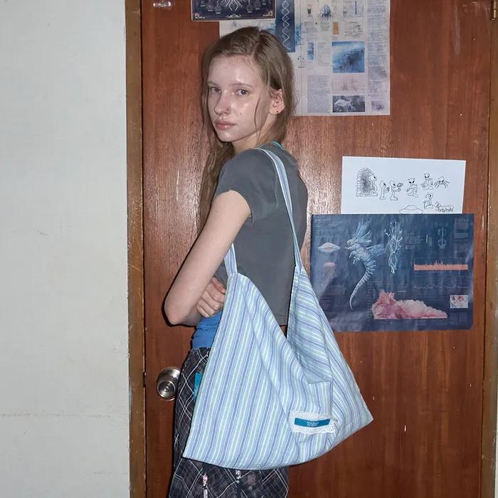 Creamy Eco Bag _ Linen Stripe Blue