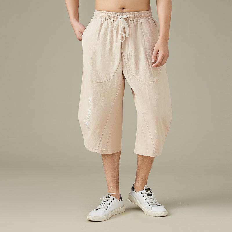 Men's Pants Long Cotton Linen Loose Straight Casual Trousers Plus Size