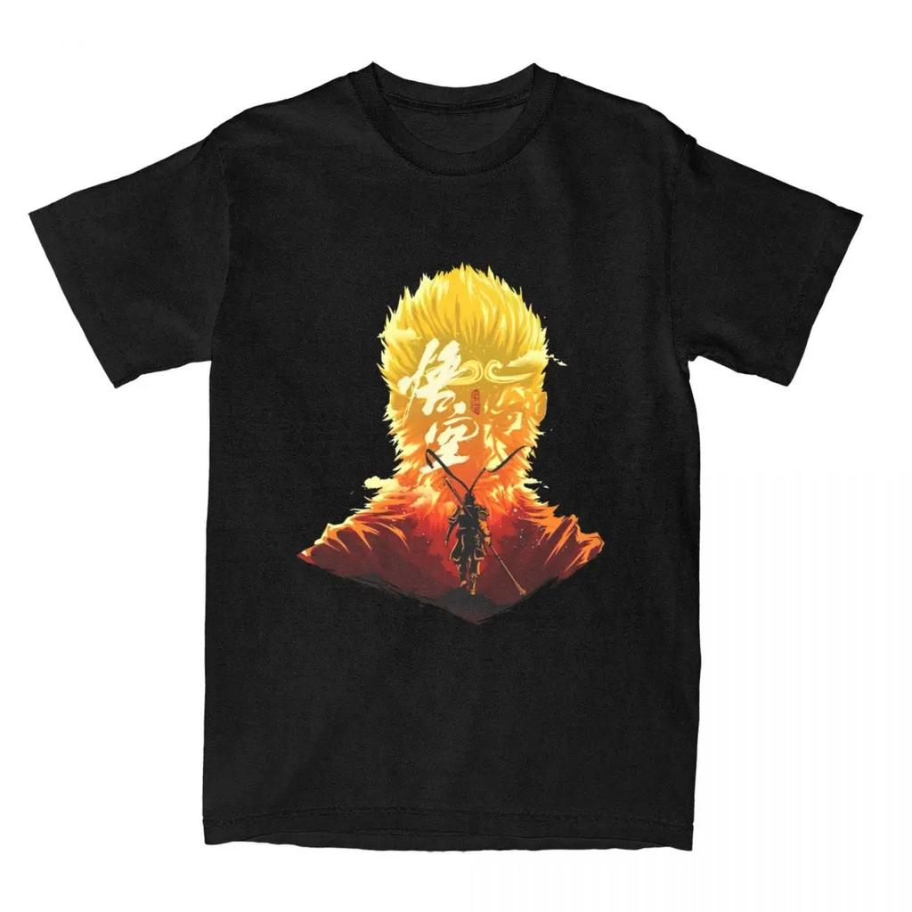 Vintage T-Shirt Black Myth Wukong Monkey King Cotton T Shirts Fashion Tee Shirt for Men's Beach Y2K Funny Loose Short Sleeve Top