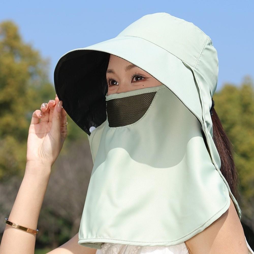New Anti-UV Fisherman Hat Adjustable Wide Brim Sun Hat 50+UPF Protection with Face Mask Neck Shawl Safari Cap Women