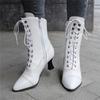 Mode 2025 Neue Schnür-Damen-High-Heel-Schuhe Seltsamer Steampunk-Stiefel Viktorianische Stiefeletten Damen Spitzzehen Dickbesohlt Kurze Stiefel