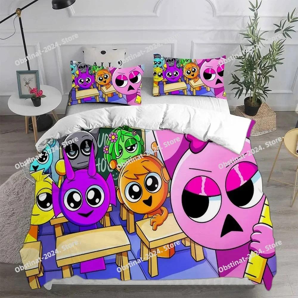 Novo Conjunto de Cama com Estampa 3D de Jogo Sprunki Conjunto de Cama Estampado com Fronha Capa de Edredom de Cama Macia Tamanho Solteiro Duplo Queen Super King