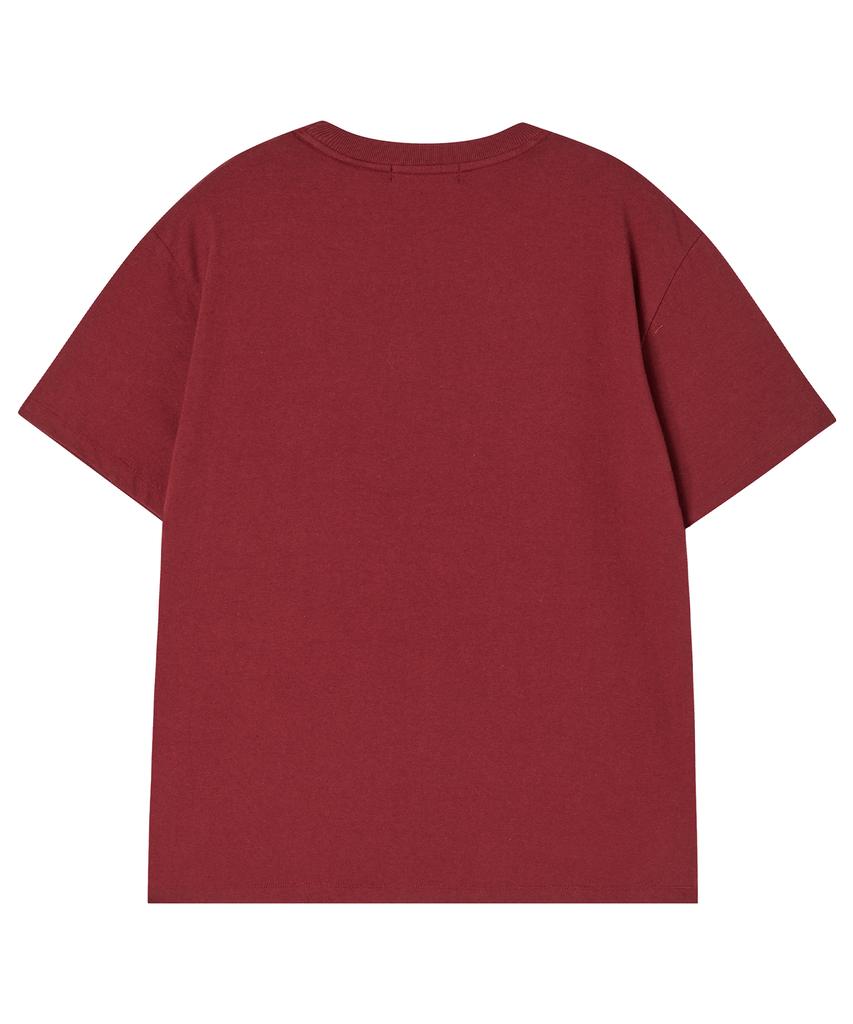 AWESOME STUDIO Flower Patchwork Short Sleeve T-Shirt Wine