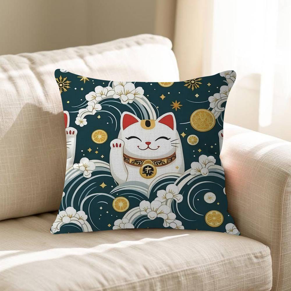 Maneki Neko Lucky Money Cat Pillow Gift Home Office Decoration Pillow Bedroom Sofa Car Cushion Coverpillow Case
