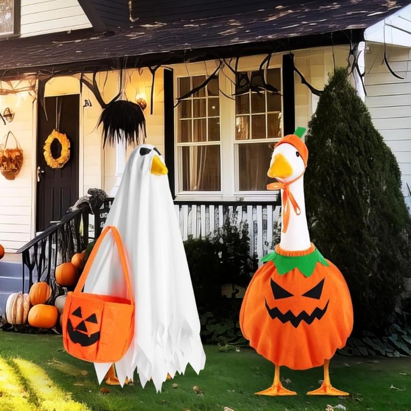 Pumpkin Themed Halloween Costume For Outdoor Geese Statues Durable Fabric Decorations For Seasonal Displays