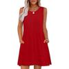 Women's Crew Neck Stretch Sleeveless Vest Print Pocket Dress