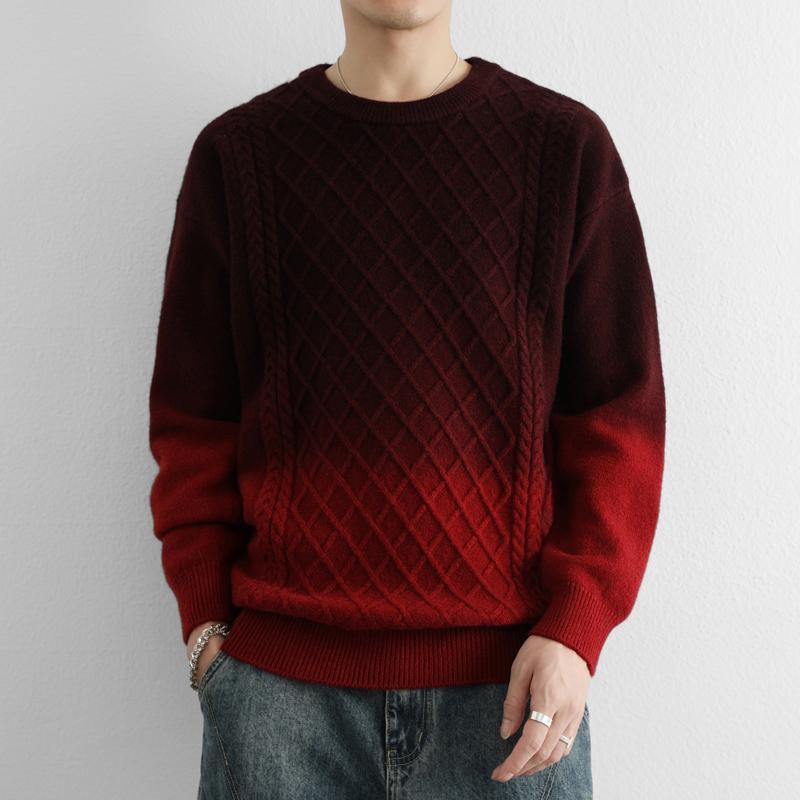 Gradient Color Fashionable Twill Sweater Men's Knitted Round Neck Pullover Long Sleeve Fashion Top