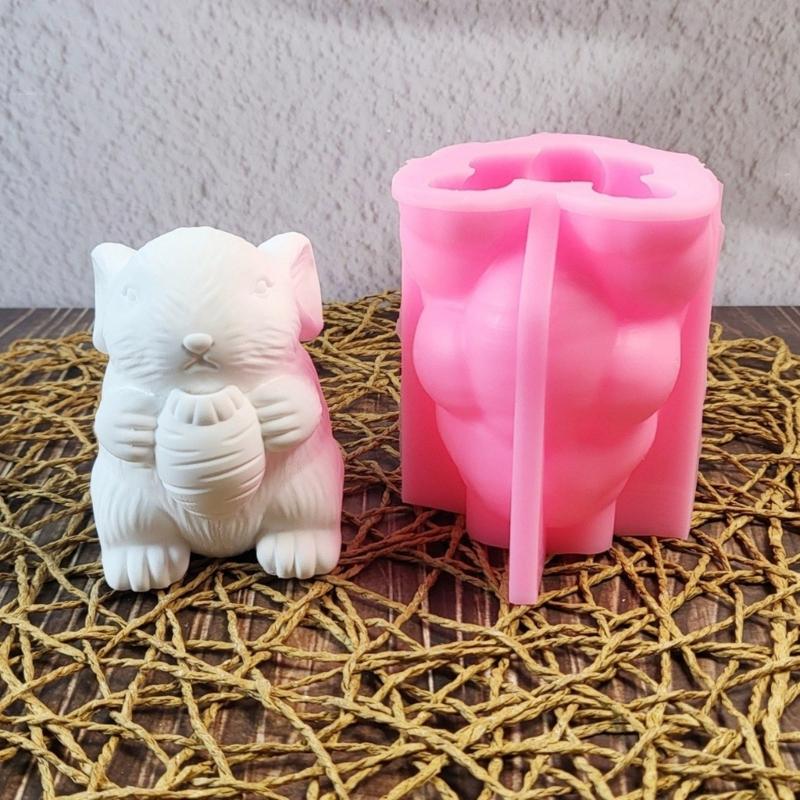3D Bunnies Statue Silicone Candle Molds for Epoxy Resin Home Decoration Animal Figurine Silicone Molds Soap Making Molds