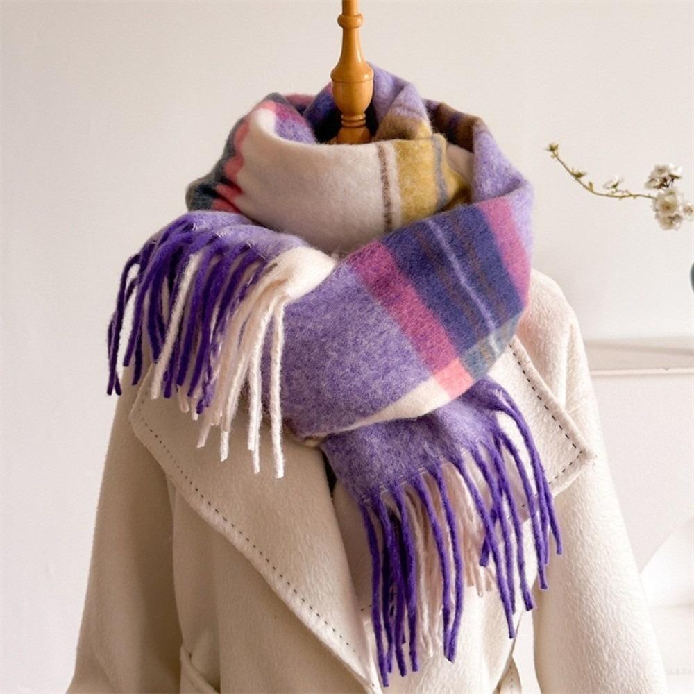 Classic Tassels Warm Stripe Shawl Thickened Blanket Scarf Cozy Wrap Scarf Autumn Winter