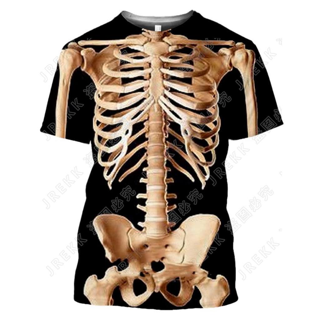 Men's Skeleton Internal Organ 3D Printed T-shirt, Short Sleeved T-shirt with Human Body Structure Diagram, Summer Fun T-shirt