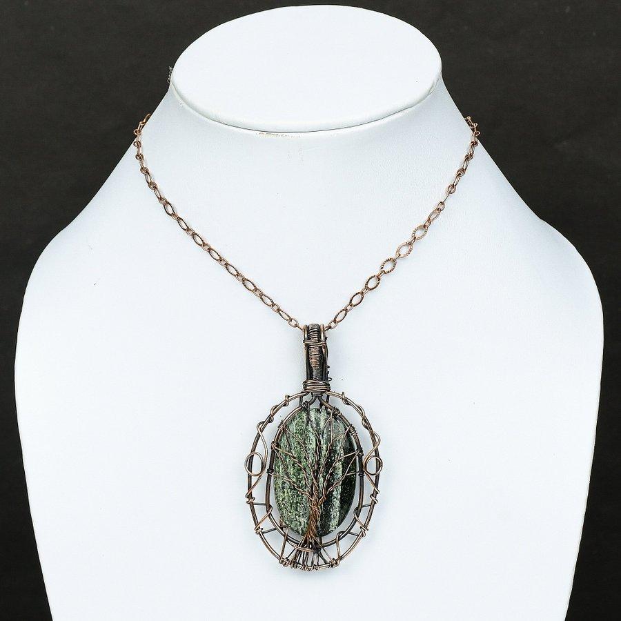 Banded Green Opal Gemstone Copper Wire Wrap Jewelry Pendant 3.31"