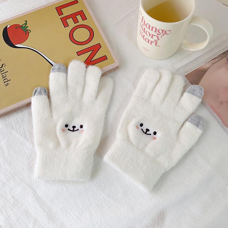 Korean Style Winter Touch-Screen Gloves: Cute, Thick, Velvet-Lined for Women, Ideal for Students & Cycling