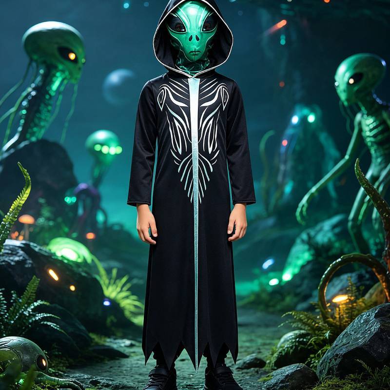 Alien Shadow Costume For Kids With Printed Design For Halloween Stage Performance