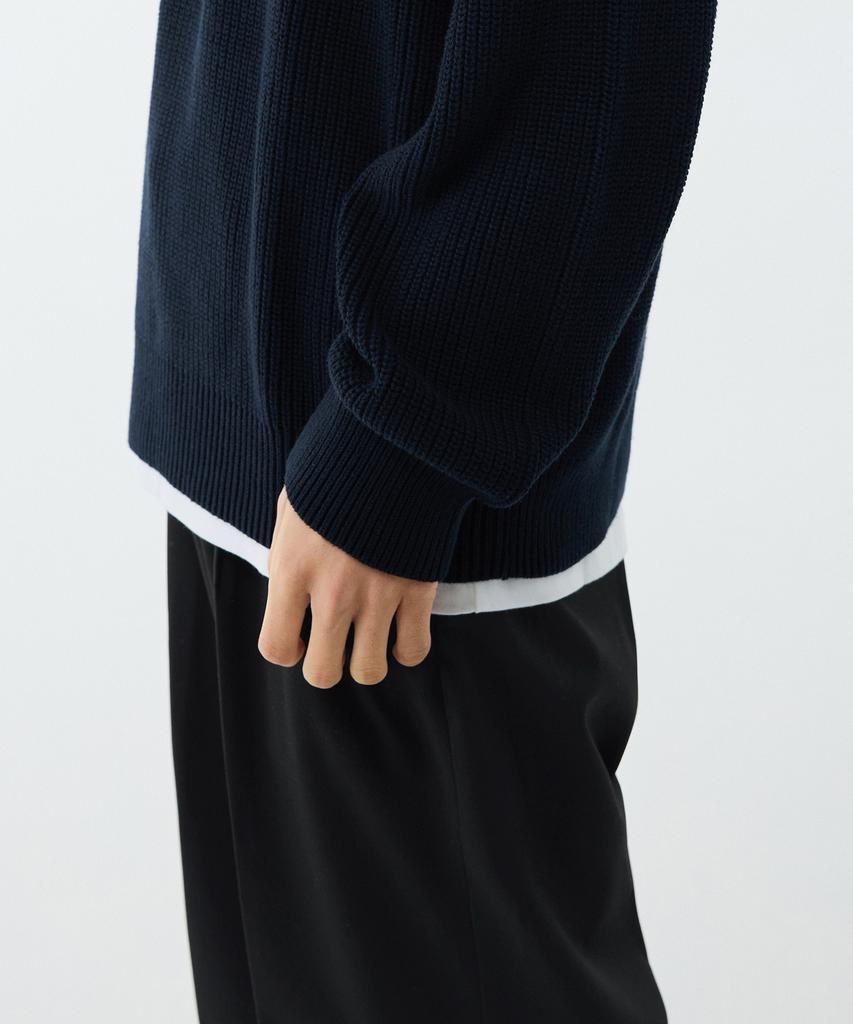 MUSINSA STANDARD Cotton Ribbed Crew Neck Knit [Navy]