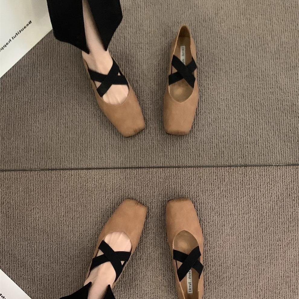 Fashion Shoes Women Cross Cover Elastic Mary Jane Sandals Retro Flats Slip On Ballet Sandalias Ladies Outdoor Spring Summer Autumn