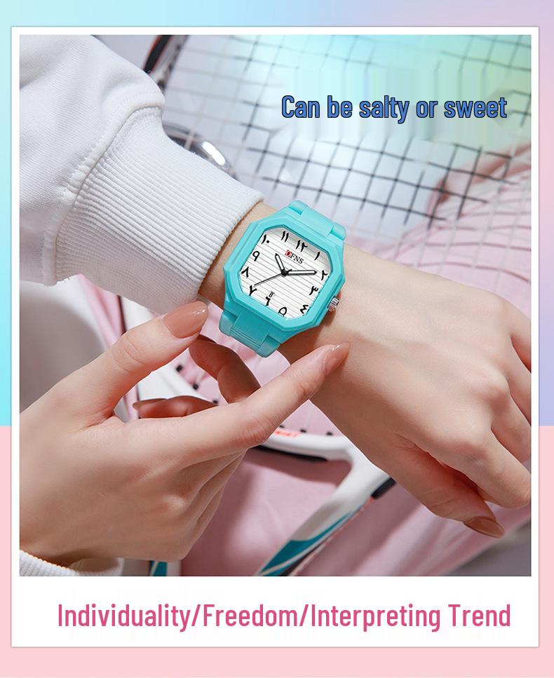 OFNS Waterproof Quartz Watch with Square Arabic Numerals - Unisex Design for Students In the Middle East