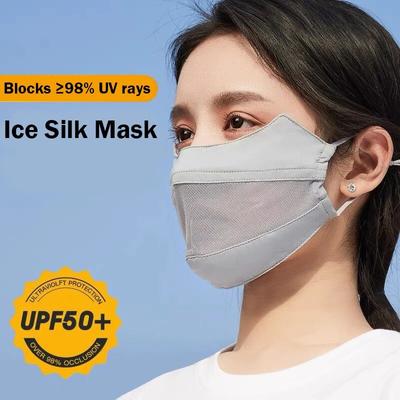 Summer Sunscreen Women Mask Outdoor Sunscreen Ice Silk Face Mask Breathable Mesh Face Cover Cycling Driving Riding Hiking Running Sport Anti-dust Mask