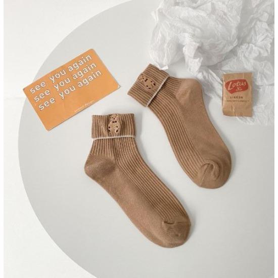 Cartoon Puppy Embroidery Cute Socks Women Autumn and Winter Middle Tube Socks Korean Striped Cotton Knitted Elastic Long Socks