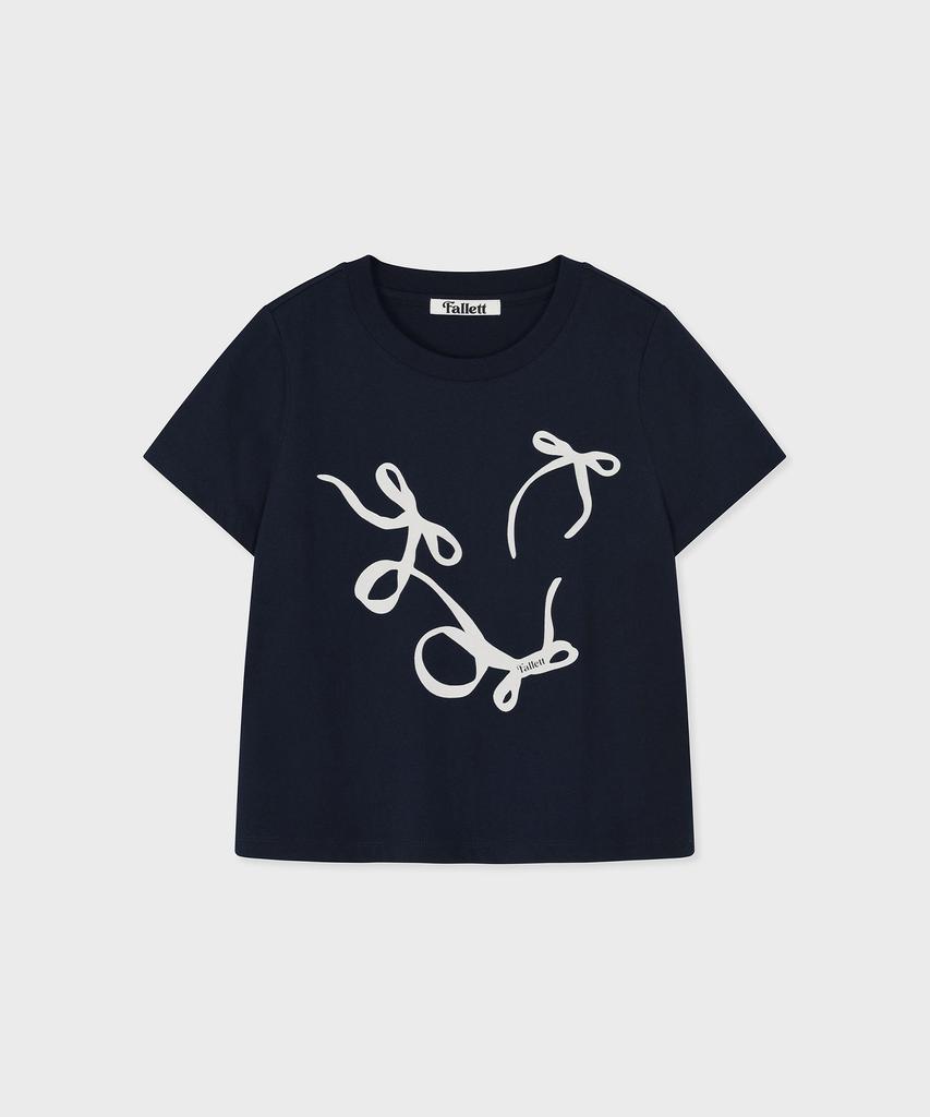 FALLETT Flowing Ribbon Crop Short Sleeve T-Shirt Navy