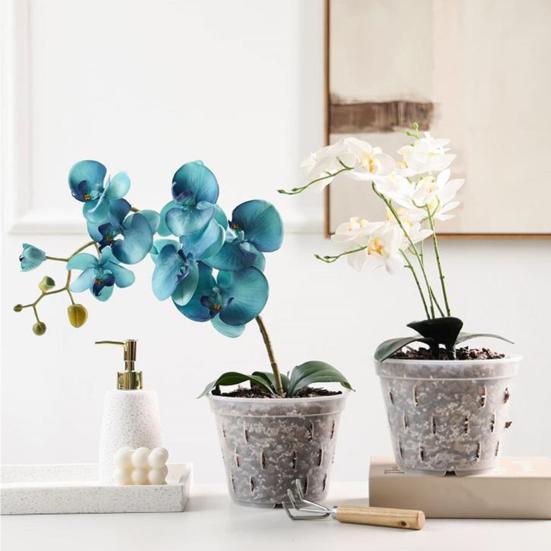 Priehľadný kvetináč na orchidey Opakovane použiteľný kvetináč na orchidey s dierkami Plastový vetraný kvetináč na presádzanie