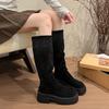 Skinny Boots Khaki Boots Thick Heel 2025 Autumn and Winter Knight Boots Small Man But Knee Elastic Thin Boots