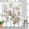1Pc White Floral Pattern Shower Curtain, Polyester Fabric, Machine Washable, With Hook, Suitable For Bathroom Decoration